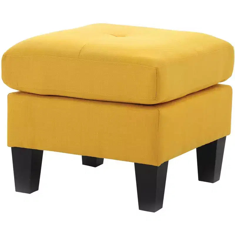Ottoman quadrato trapuntato nero/giallo, seduta singola, rivestimento in poliestere