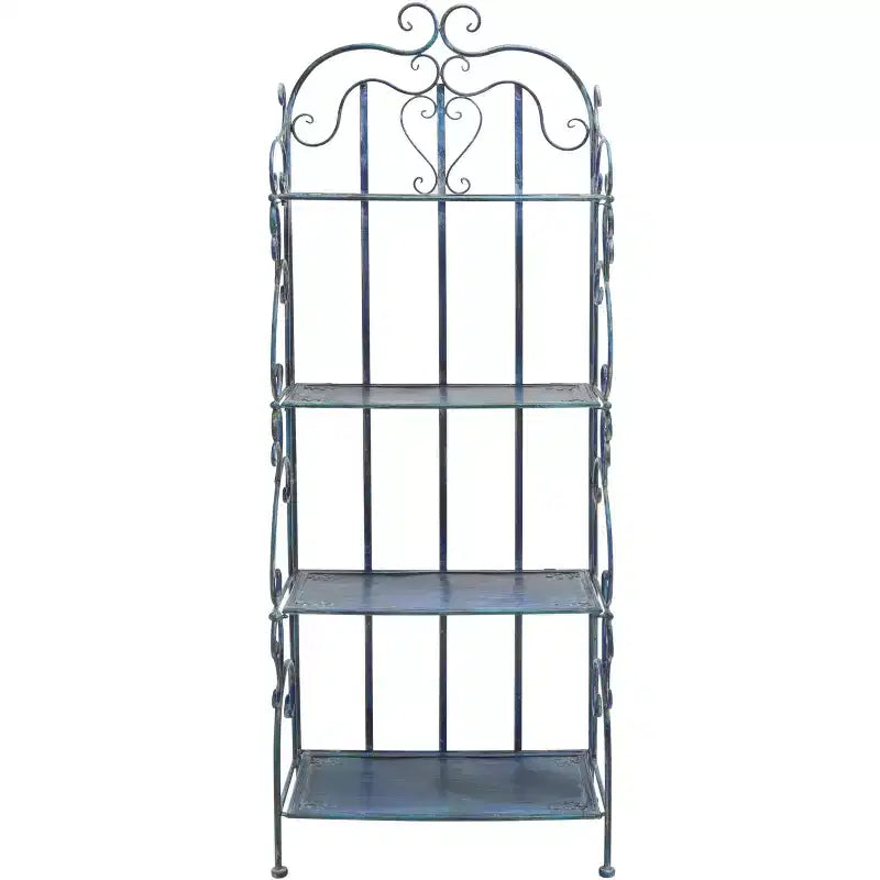 Scaffale in ferro a 4 ripiani, per interni/esterni, verde scuro antico / bianco antico / ruggine nera / blu muschio / marrone rustico, montaggio senza bisogno di attrezzi