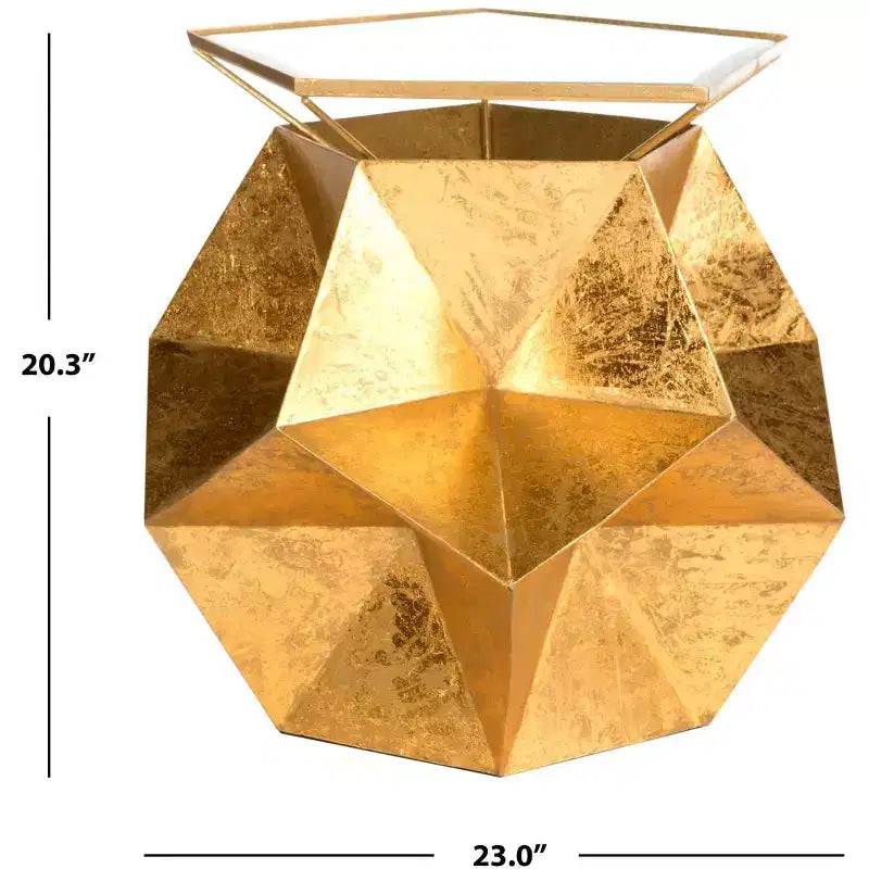 Gold Pentagon Glass Top Accent Side Table, Glam Style, 1-Piece