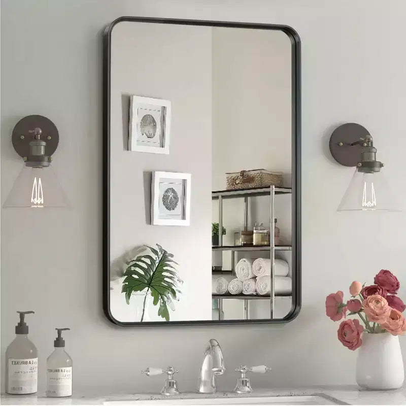 Specchio da parete rettangolare con cornice in metallo nero/oro, 38"×26" o 40"×30"