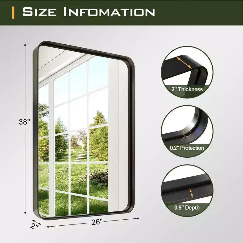 Specchio da parete rettangolare con cornice in metallo nero/oro, 38"×26" o 40"×30"